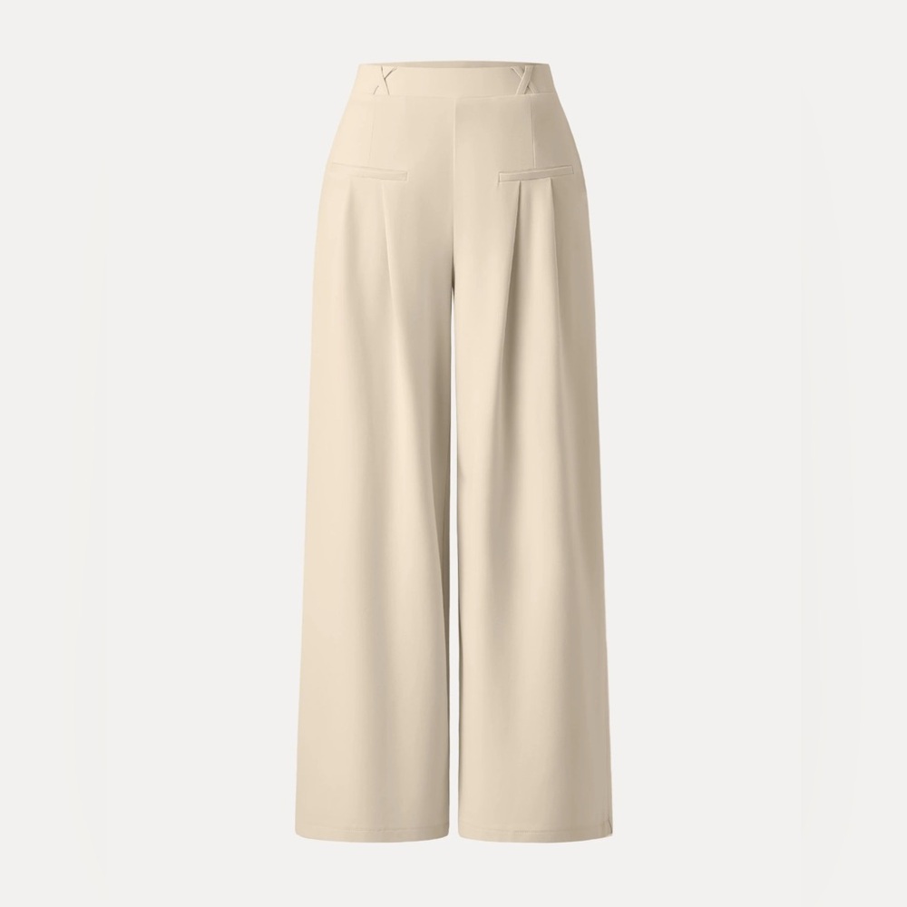 OGL Ponte-De-Roma Drapey Bamboo Ponte Mid Rise Wide Leg Trouser Pockets Beige